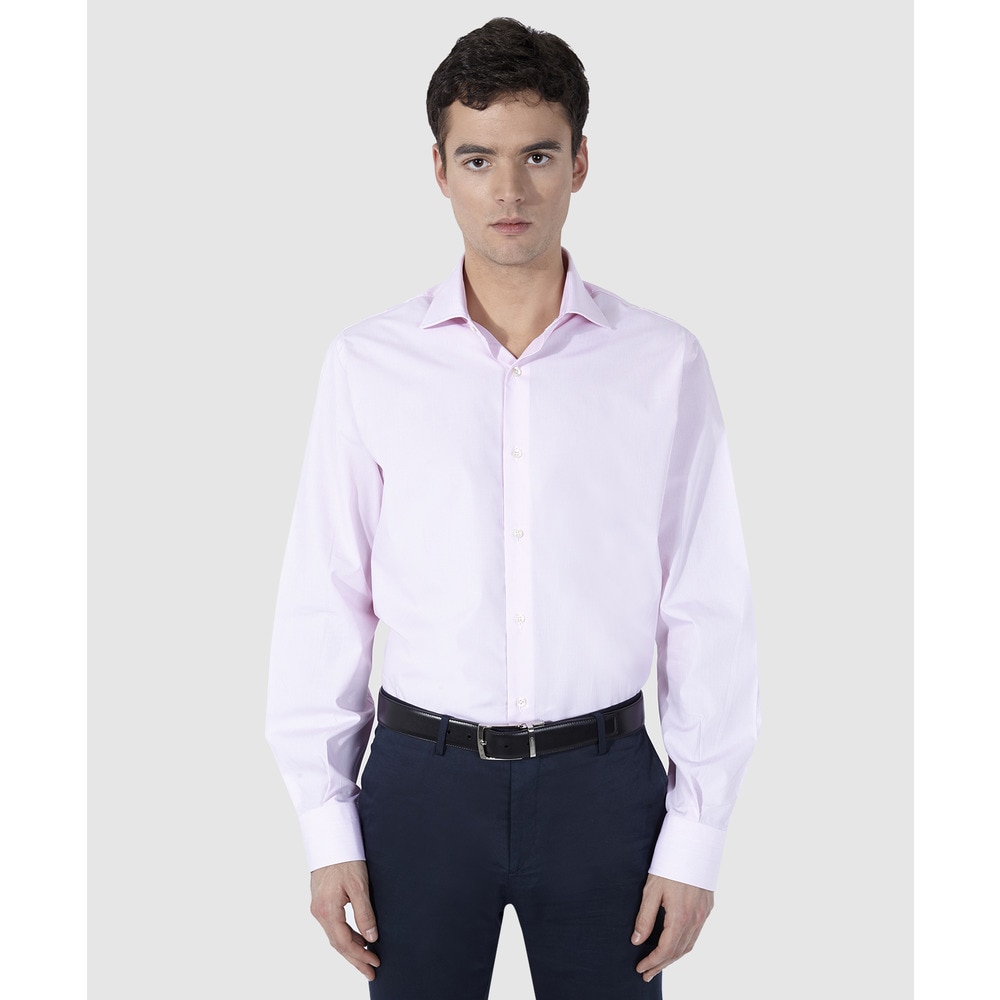 Imagen 0 de Camisa de algodón de hombre regular rosa con microestampado Rosa