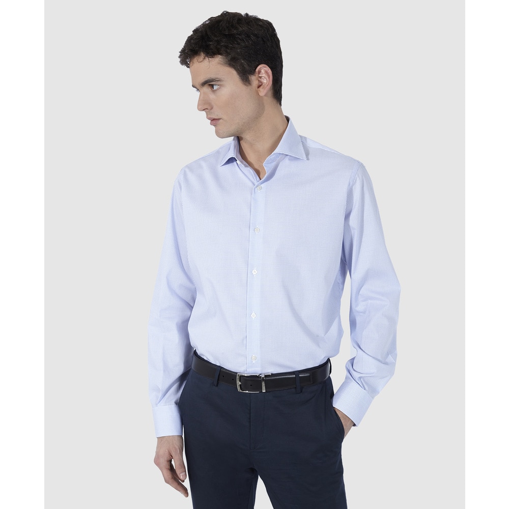 Imagen 0 de Camisa de algodón de hombre regular azul con microestampado Azul