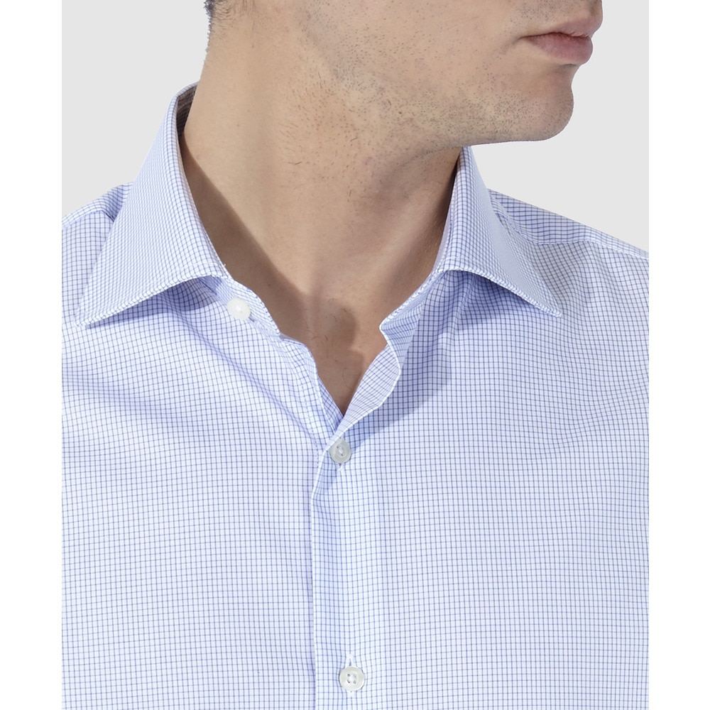 Camisa de algodón de hombre regular con microestampado - Olimpo - Azul Azul-4
