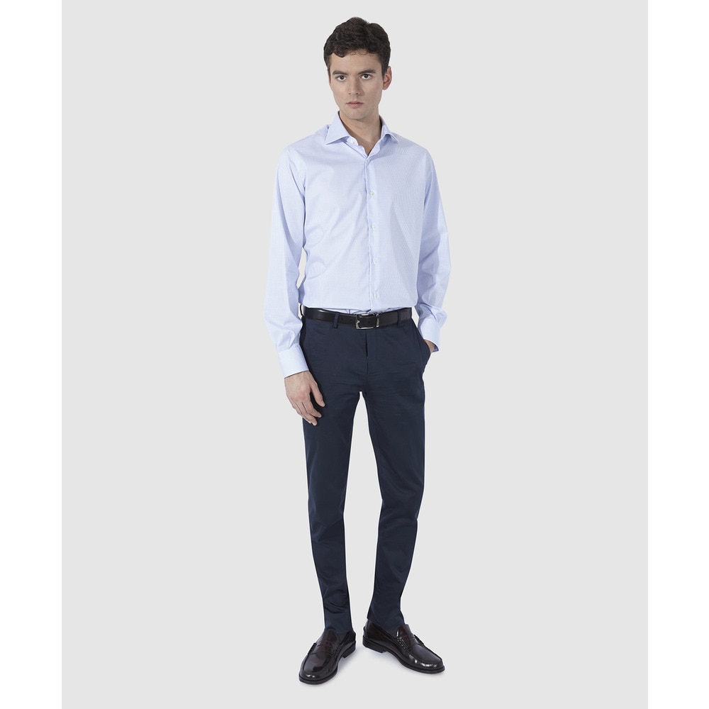 Camisa de algodón de hombre regular con microestampado - Olimpo - Azul Azul-3