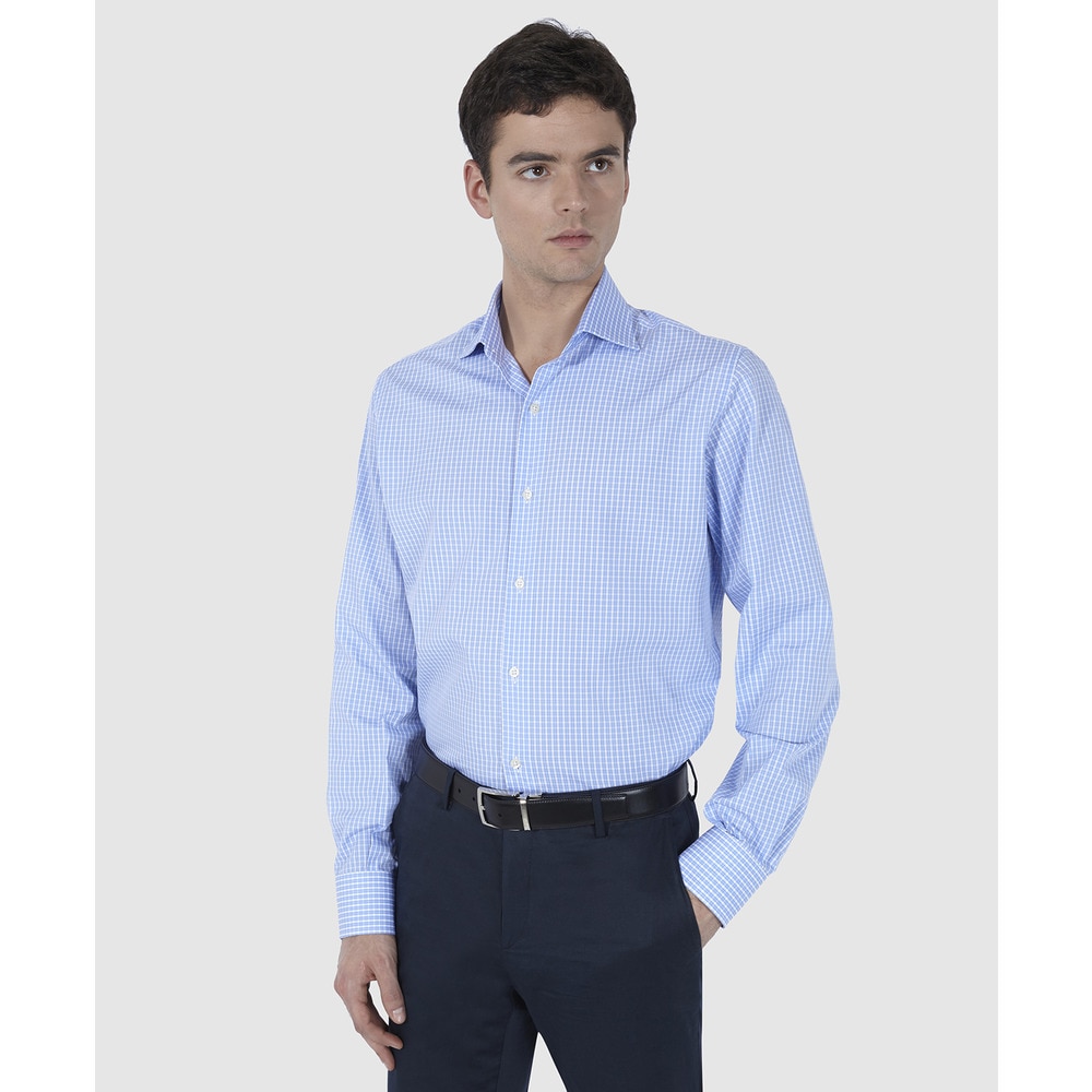 Imagen 0 de Camisa de algodón de hombre regular azul a cuadros Azul