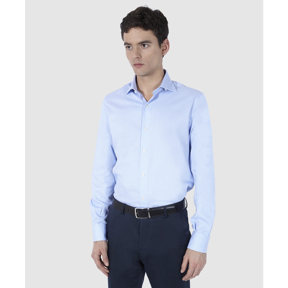 Imagen 0 de Camisa de algodón de hombre regular azul con microestampado Azul