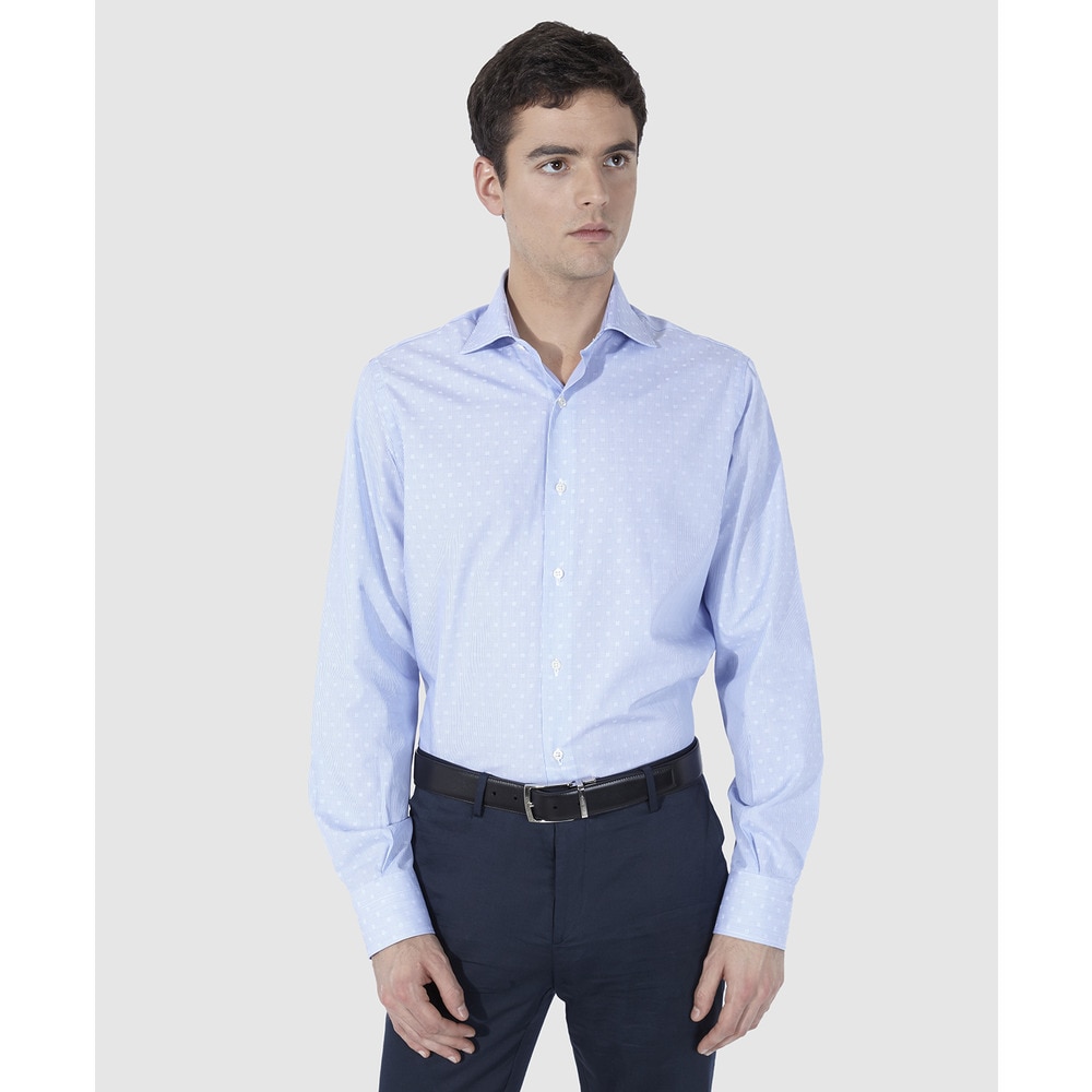 Imagen 0 de Camisa de algodón de hombre regular azul con microestampado Azul