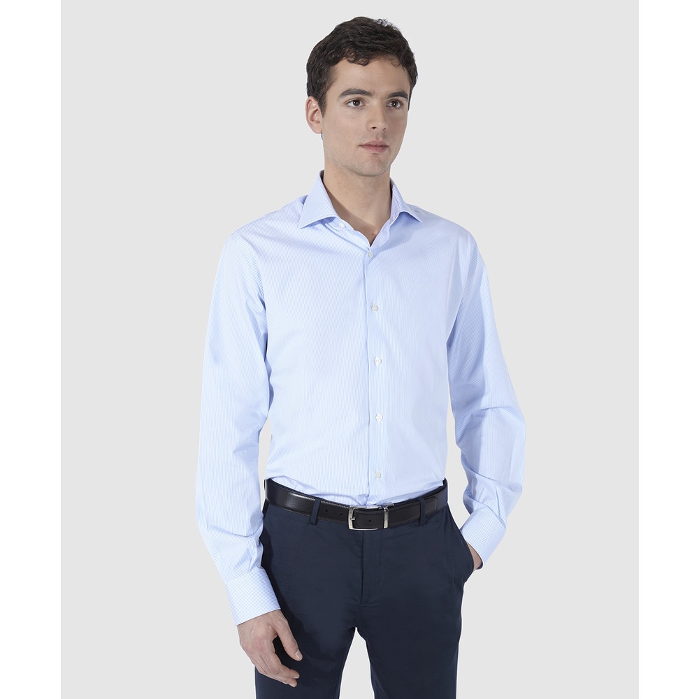 Imagen 0 de Camisa de algodón de hombre regular azul a rayas Azul