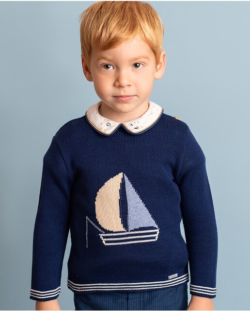 Jersey de niño con dibujo de velero en color azul marino · FOQUE · El Corte  Inglés