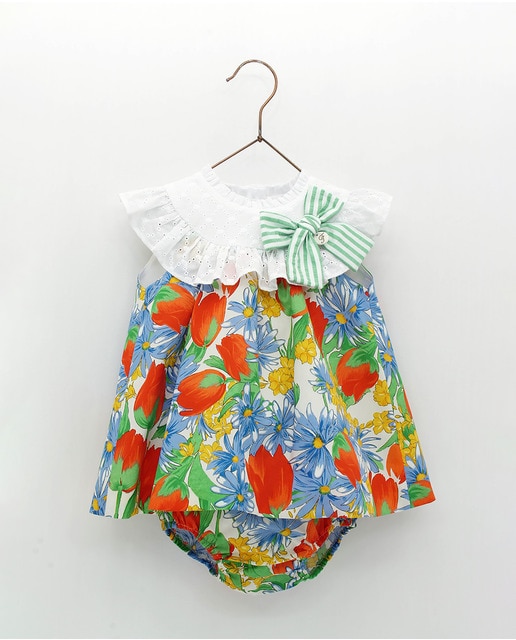 Vestido jesusito de bebé niña con estampado de tulipanes multicolor · FOQUE  · El Corte Inglés