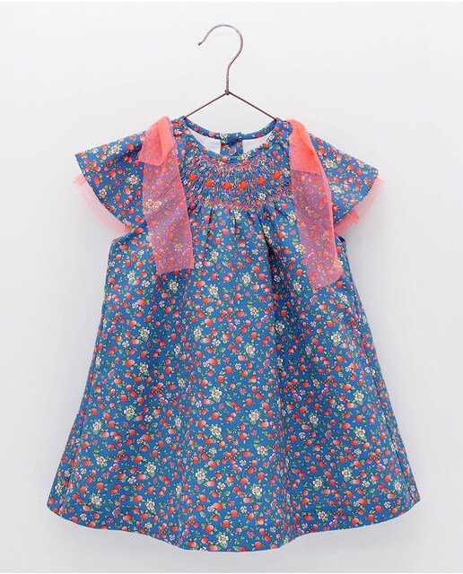 Vestido de bebé niña con estampado de manzanitas en color azulón · FOQUE · El  Corte Inglés