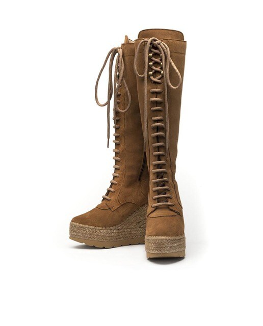 Bota alta con cordones en serraje camel con plataforma y cuña y resistente  al agua · Vidorreta · El Corte Inglés