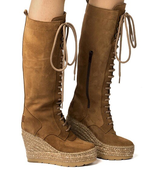 Bota alta con cordones en serraje camel con plataforma y cuña y resistente  al agua · Vidorreta · El Corte Inglés