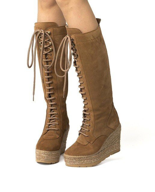 Bota alta con cordones en serraje camel con plataforma y cuña y resistente  al agua · Vidorreta · El Corte Inglés