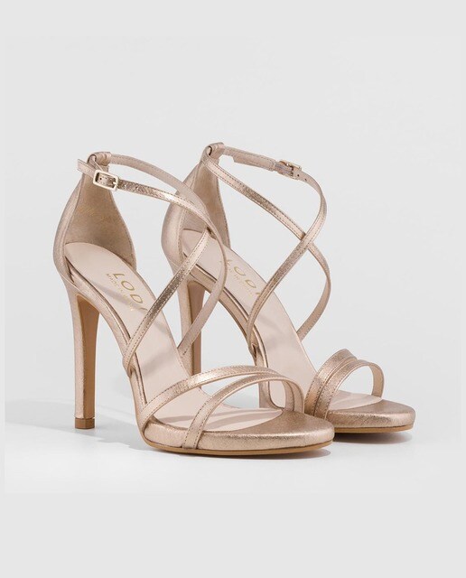 Sandalias de tacón de mujer de tiras finas en piel color oro · Lodi · El  Corte Inglés
