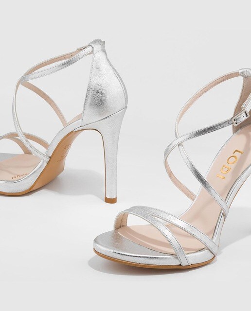 Sandalias de tacón de mujer en piel color plata con tiras finas · Lodi · El  Corte Inglés