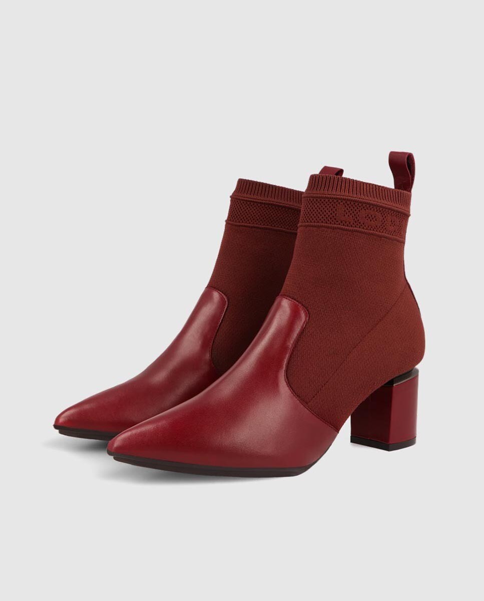 Botines de mujer tipo calcetín combinado en piel lisa de color burdeos ·  Lodi · El Corte Inglés