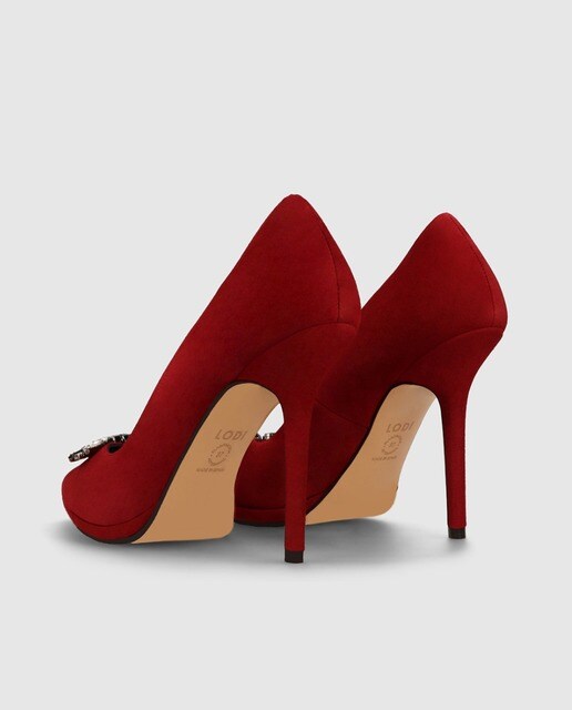Zapatos de salón de mujer en ante de color rojo con detalle de pedrería ·  Lodi · El Corte Inglés