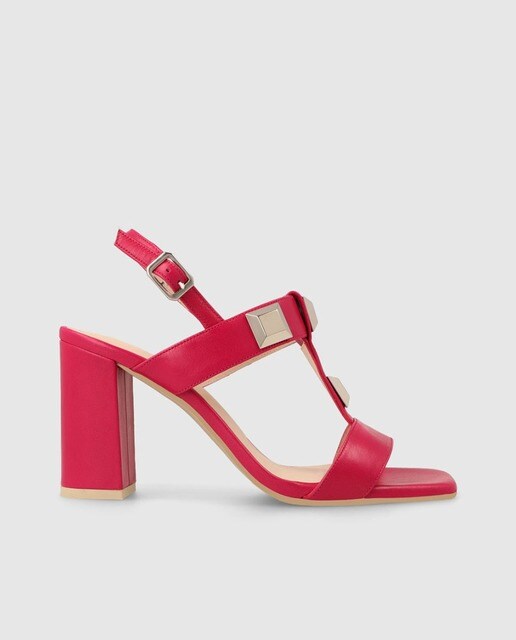 Sandalias de tacón de mujer en piel de color rosa con detalle de maxi  tachas · Lodi · El Corte Inglés