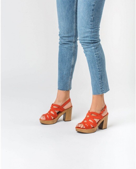 Sandalias de tacón de mujer de piel color naranja · Wonders · El Corte  Inglés