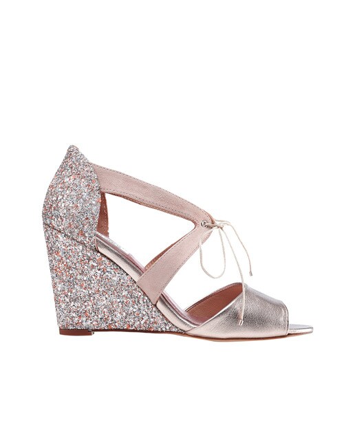 Sandalias de cuña de mujer en rosa con glitter multicolor combinado con  cordón · Miss García · El Corte Inglés