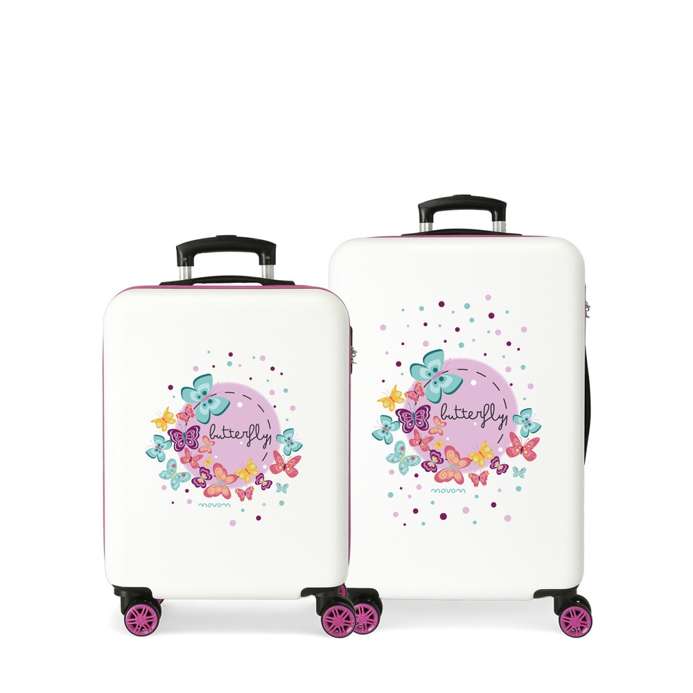 Conjunto de Malas (cabine e Média) Movom Enjoy & Smile Happy Time Rígidas com Capacidade de 104l Branco-1
