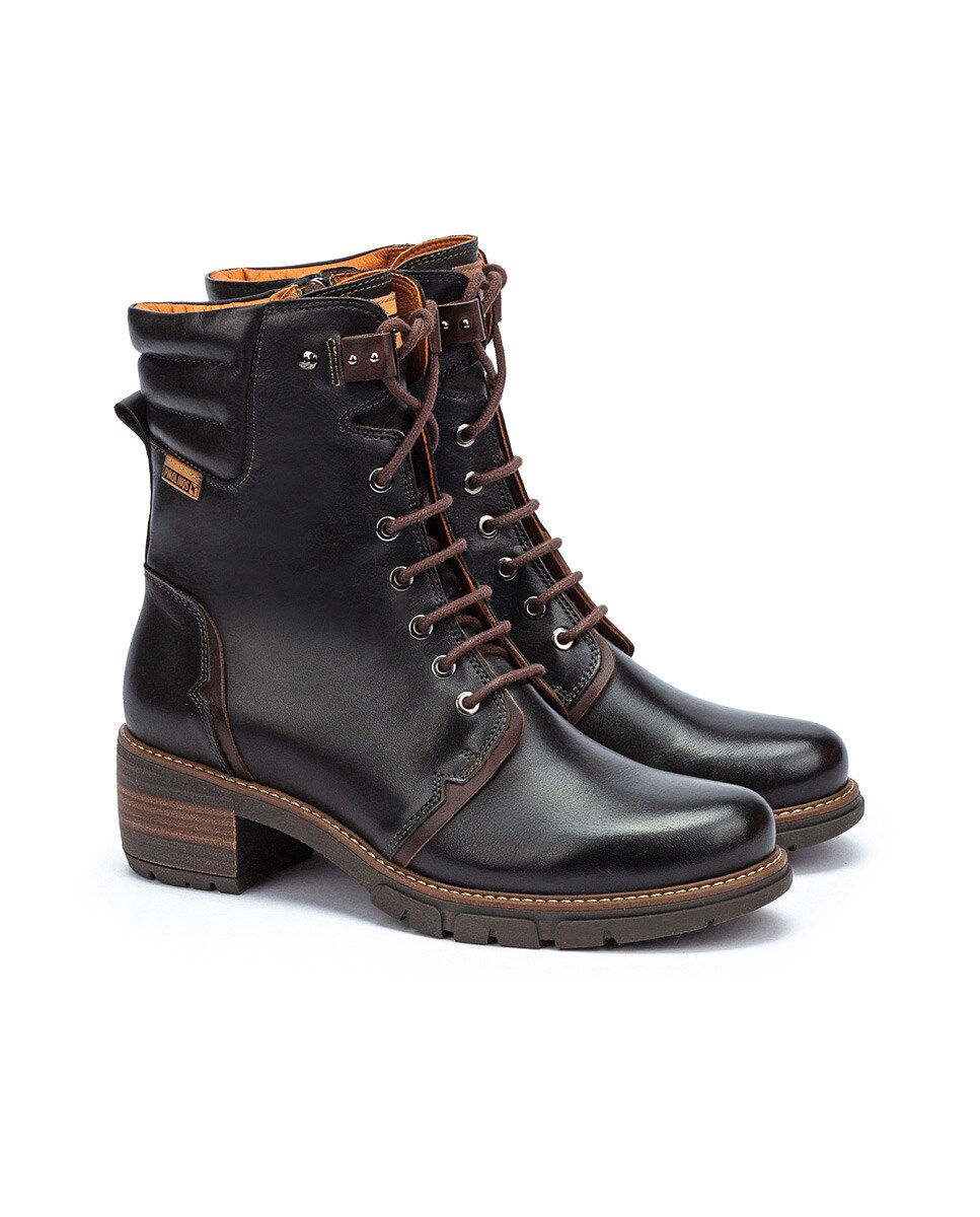 Botines de mujer Pikolinos de piel con cordones y cremallera en color negro  · Pikolinos · El Corte Inglés