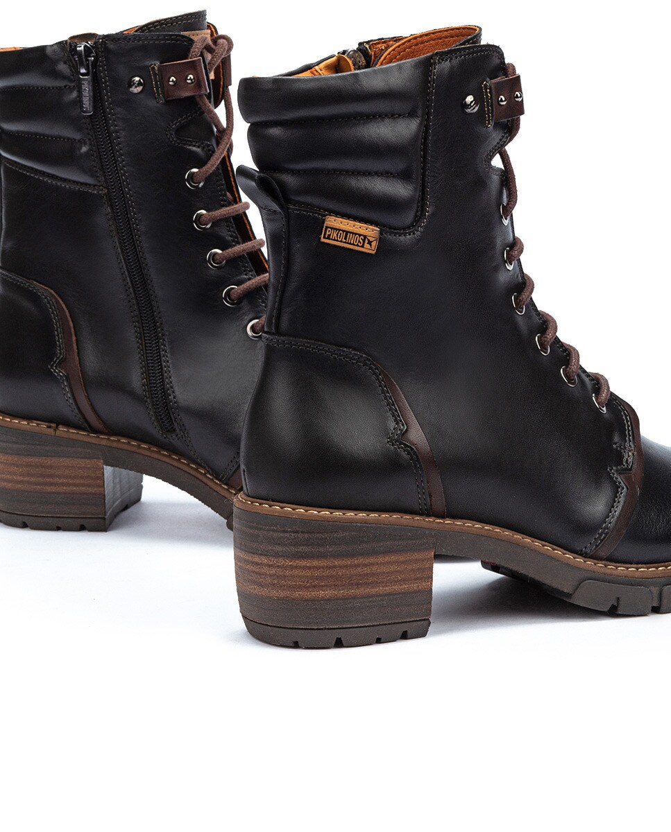 Botines de mujer Pikolinos de piel con cordones y cremallera en color negro  · Pikolinos · El Corte Inglés