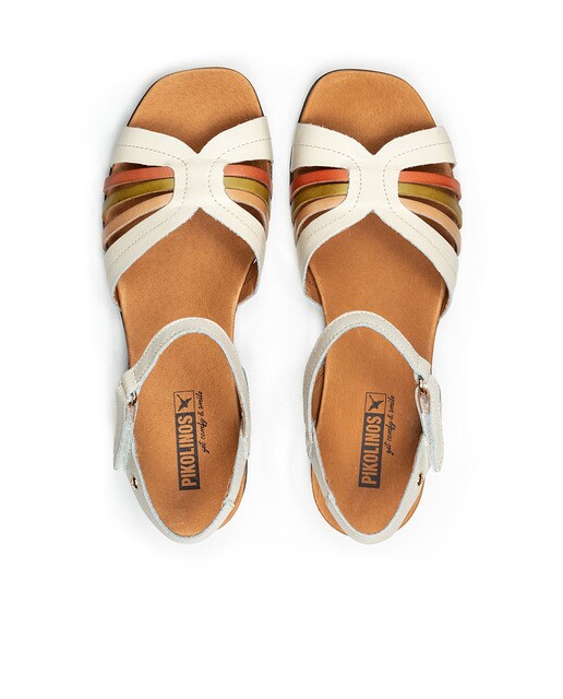 Sandalias de cuña de mujer de piel con tiras a contraste en color blanco ·  Pikolinos · El Corte Inglés