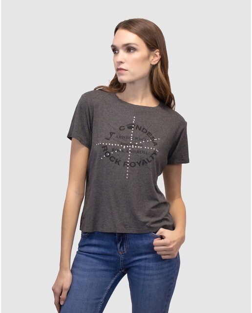 Camiseta de mujer de manga corta con composición de aplicaciones · La  Condesa · El Corte Inglés