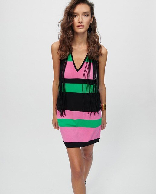 Vestido con estampado multirayas y detalle de flecos · Lola Casademunt · El  Corte Inglés