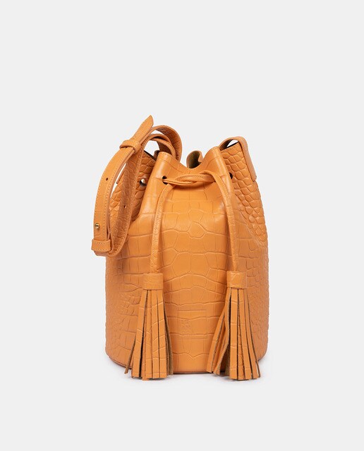 Bandolera de mujer Leandra de piel grabada en coco tipo mini saco en color  pomelo · Leandra · El Corte Inglés