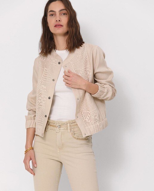 Chaqueta Oky De Punto De Lino Beige Para Mujer