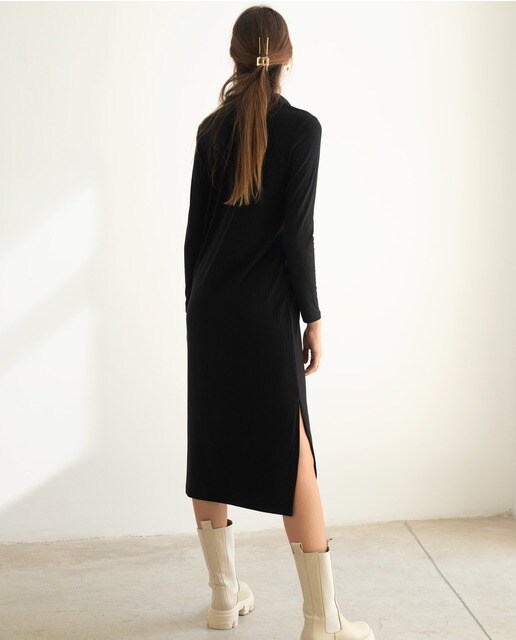 Vestido midi canalé cuello polo · The-Are · El Corte Inglés