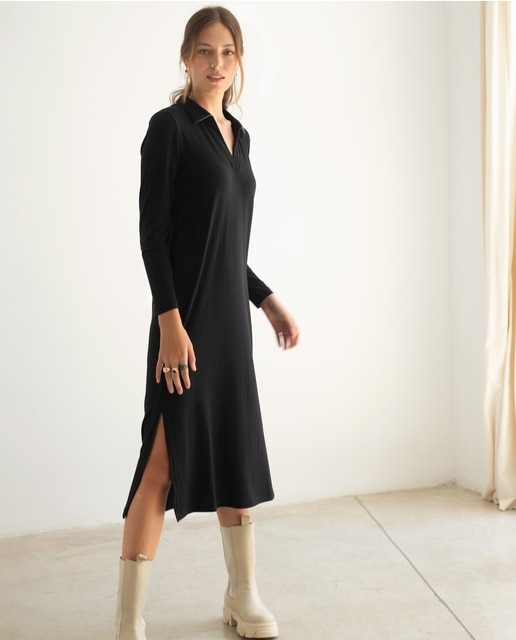 Vestido midi canalé cuello polo · The-Are · El Corte Inglés