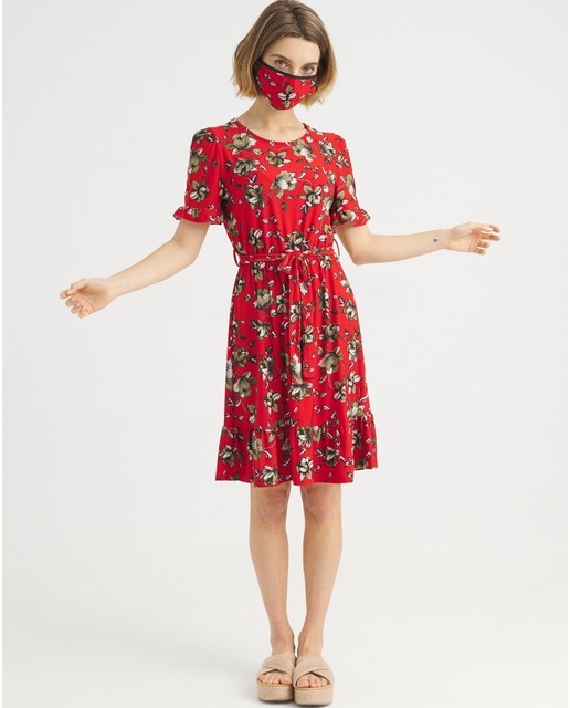 Vestido Canalé Bardot Botones Rojo Mujer | Vestidos INSIDE — \u200eCNRI