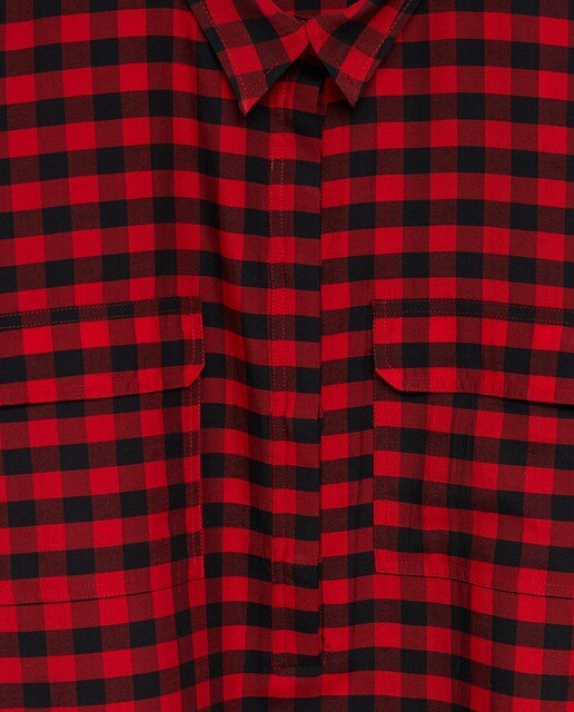 Camisa de mujer talla grande de cuadros con bolsillos solapa camisa cuadros rojos y negros mujer talla grande