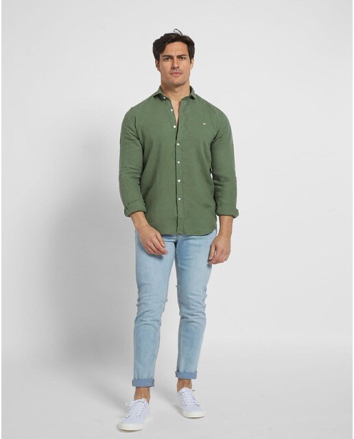 Camisa de lino de hombre slim lisa en color verde · Silbon · El Corte Inglés