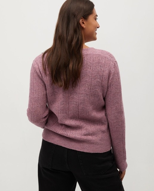 Chaqueta de punto de mujer talla grande de diseño calado con botones tipo joya · Violeta by