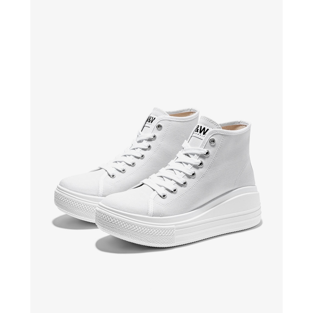 Zapatillas de lona de mujer abotinadas blancas con cuña - Break and Walk - Blanco Blanco-2