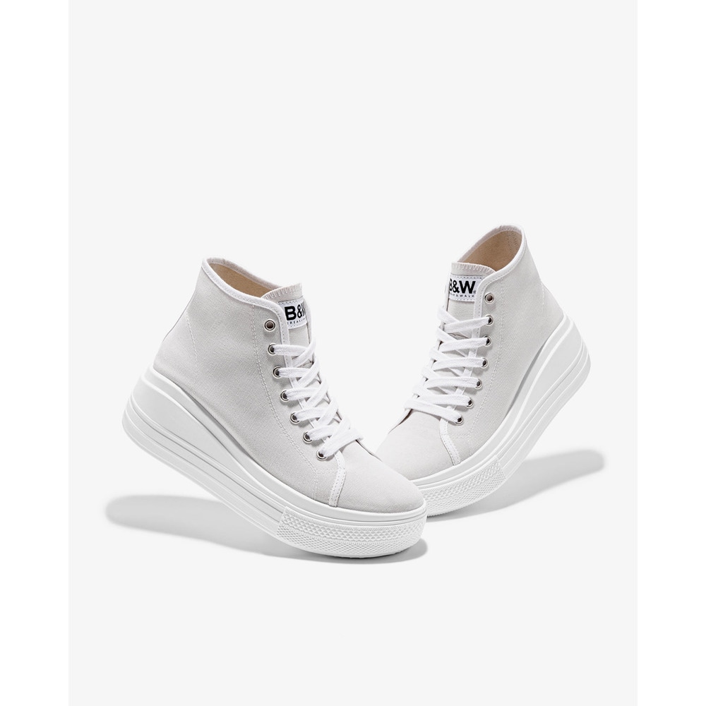 Zapatillas de lona de mujer abotinadas blancas con cuña - Break and Walk - Blanco Blanco-3