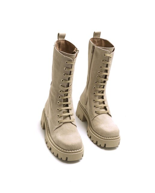 Botas de mujer en piel serraje color beige de estilo militar · Mustang · El  Corte Inglés