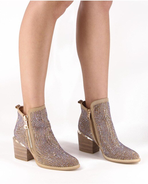 Botines de mujer de piel en beige con pedrería · Alma en Pena · El Corte  Inglés