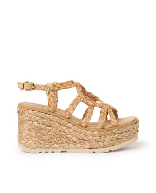 Sandalias de plataforma de mujer con tiras trenzadas de rafia en beige ·  Alma en Pena · El Corte Inglés
