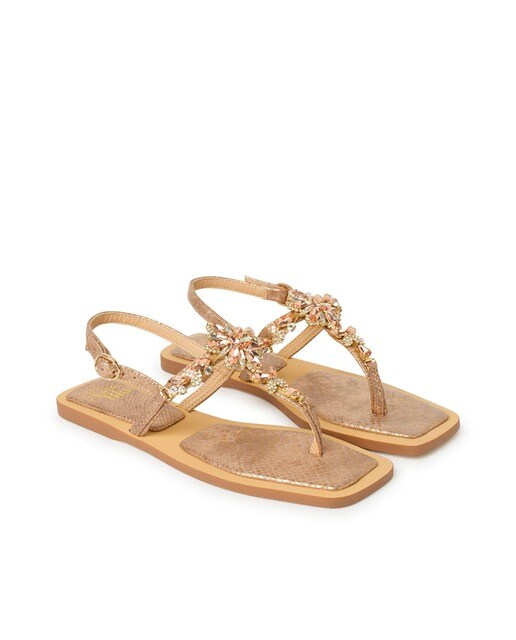 Sandalias planas de mujer en oro rosa con pedrería · Alma en Pena · El  Corte Inglés