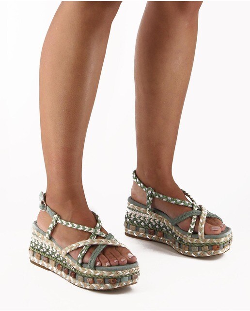 Sandalias de plataforma de mujer de piel verde con detalle trenzado · Alma  en Pena · El Corte Inglés