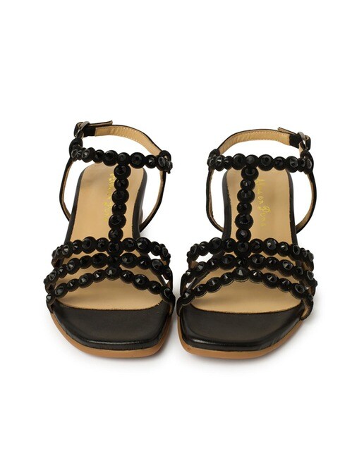 Sandalias de cuña de mujer de piel en negro con pedrería · Alma en Pena ·  El Corte Inglés