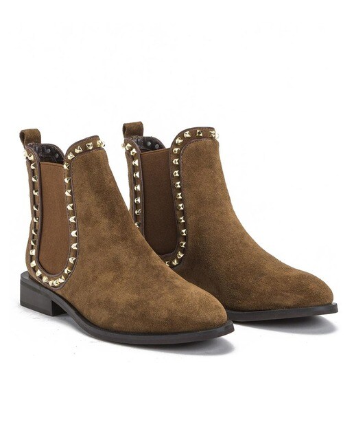 Botines de mujer de piel en color camel con elásticos y tachuelas · Alma en  Pena · El Corte Inglés