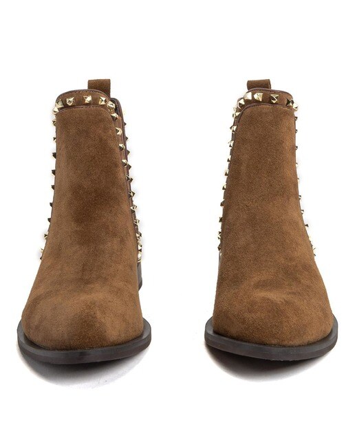 Botines de mujer de piel en color camel con elásticos y tachuelas · Alma en  Pena · El Corte Inglés