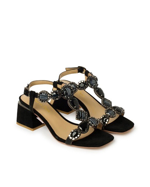 Sandalias de tacón de mujer de ante en negro con pedrería · Alma en Pena ·  El Corte Inglés