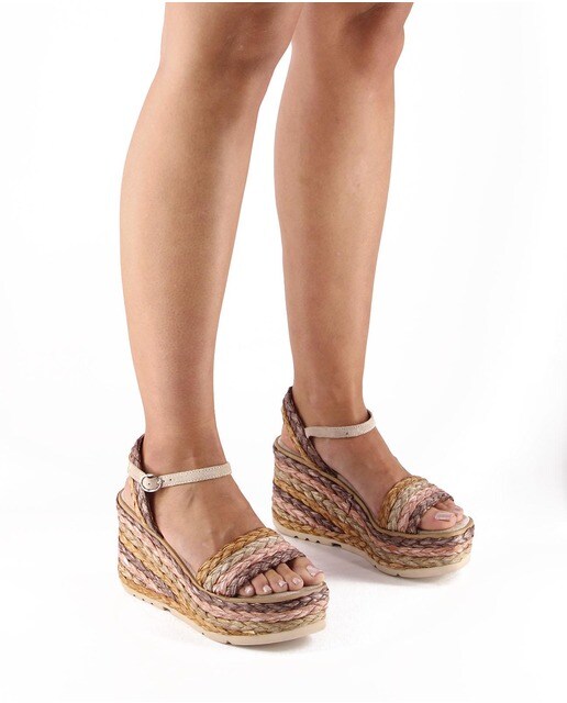 Sandalias de cuña de mujer de rafia trenzada multicolor · Alma en Pena · El  Corte Inglés