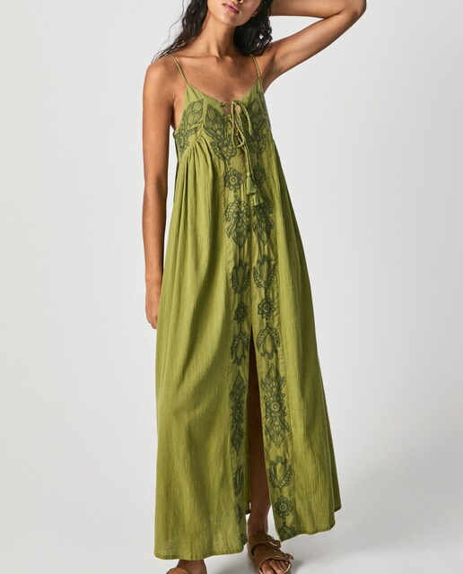 Vestido largo de tirantes con bordado frontal · Pepe Jeans · El Corte Inglés