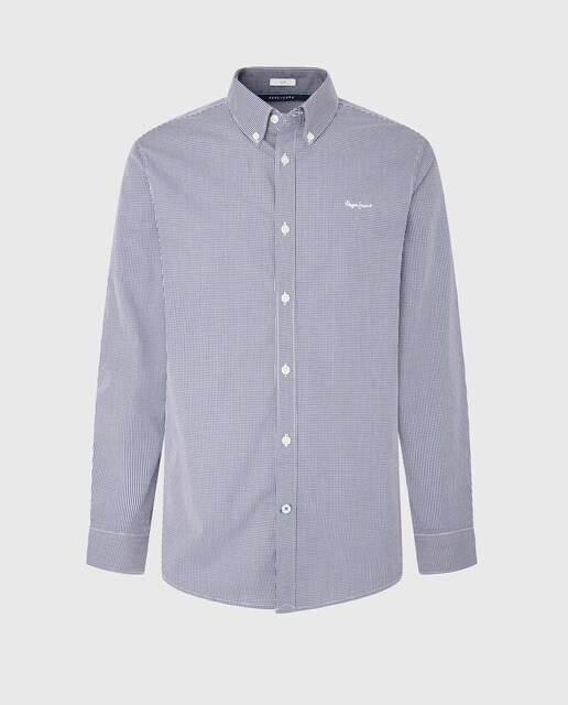 Camisa popelín de hombre slim con microestampado de cuadros azul · Pepe  Jeans · El Corte Inglés