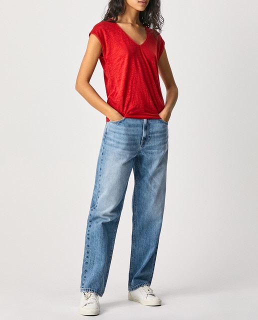 Camiseta de mujer 100% lino con cuello en pico · Pepe Jeans · El Corte  Inglés